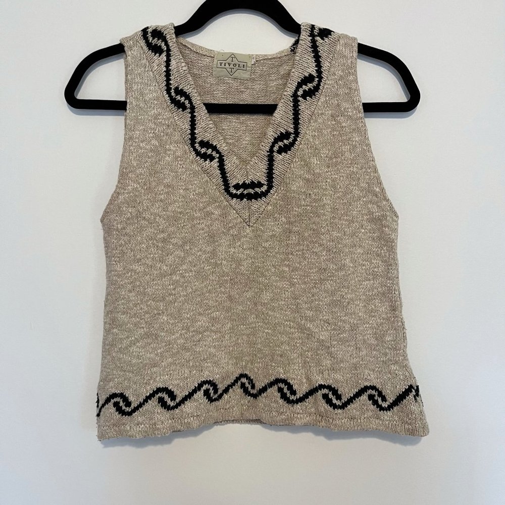 Vintage Tivoli Cotton and Linen Knit V Neck Sweater Vest
